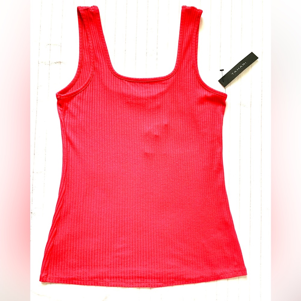 Tahari ribbed tank top super soft stretch hot pink sz large NWT